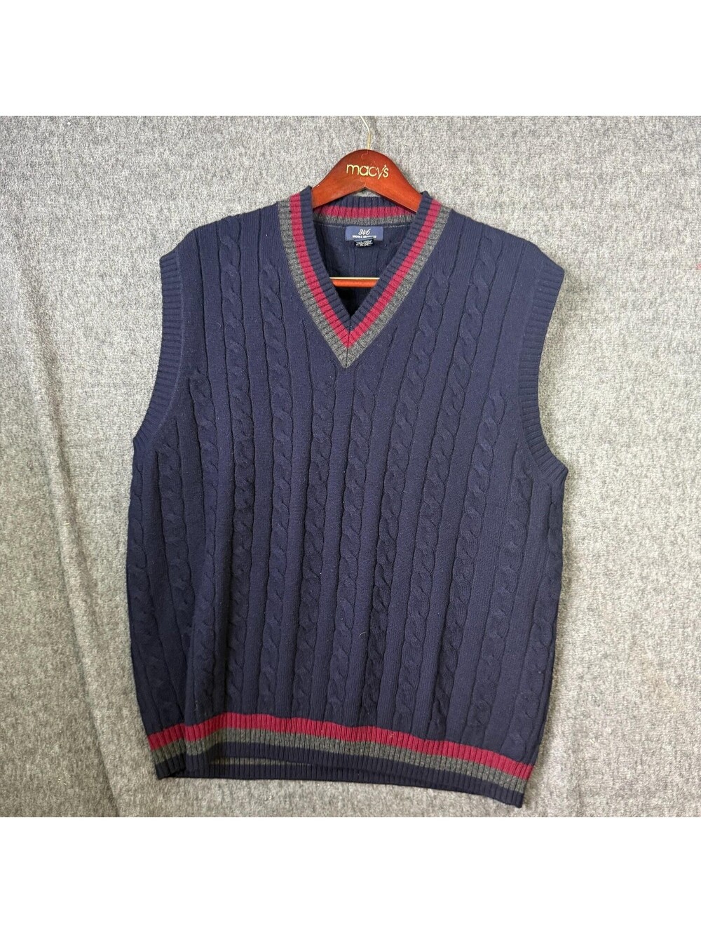 Brooks Brothers Sweater Vest Mens XL Navy Blue Cable Knit Ribbed Hem Trim